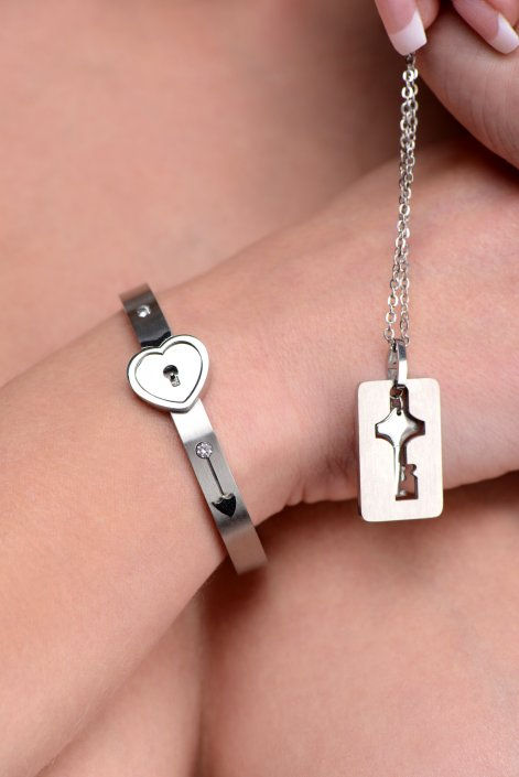 Thumbnail: Cuffed Locking Bracelet and Key Necklace