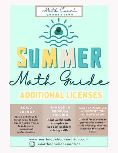 Math Guide Class Summer Math Guide Additional License (7 Classes) | MathCoachConnection