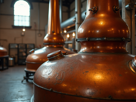 Kupferbrennblasen in einer Whiskybrennerei, die amerikanischen Whisky herstellt
