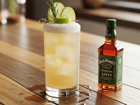 Cocktail: Jack Apple Fizz mit Miniaturflasche Jack Danields Apple