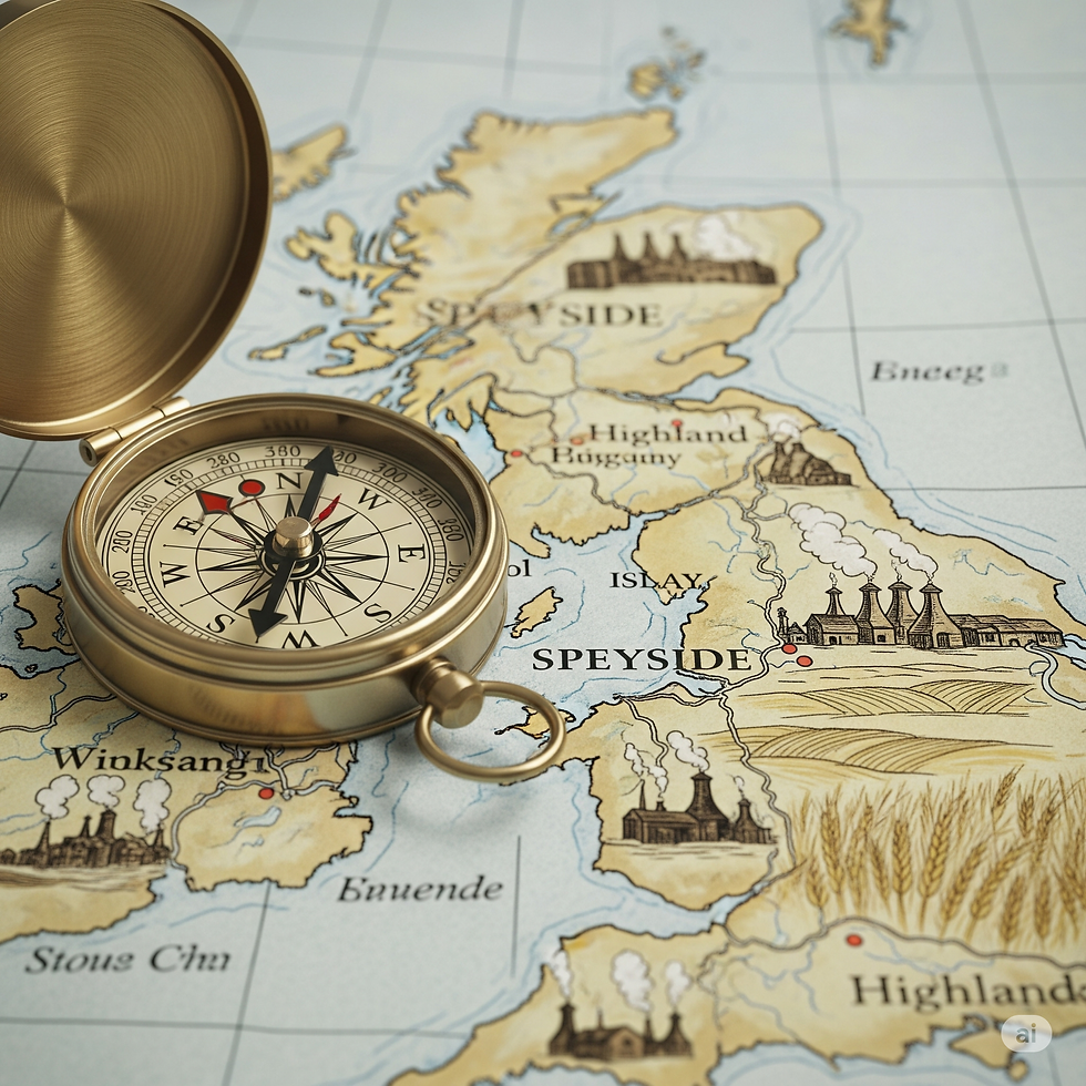 Historische Whiskykarte mit Kompass