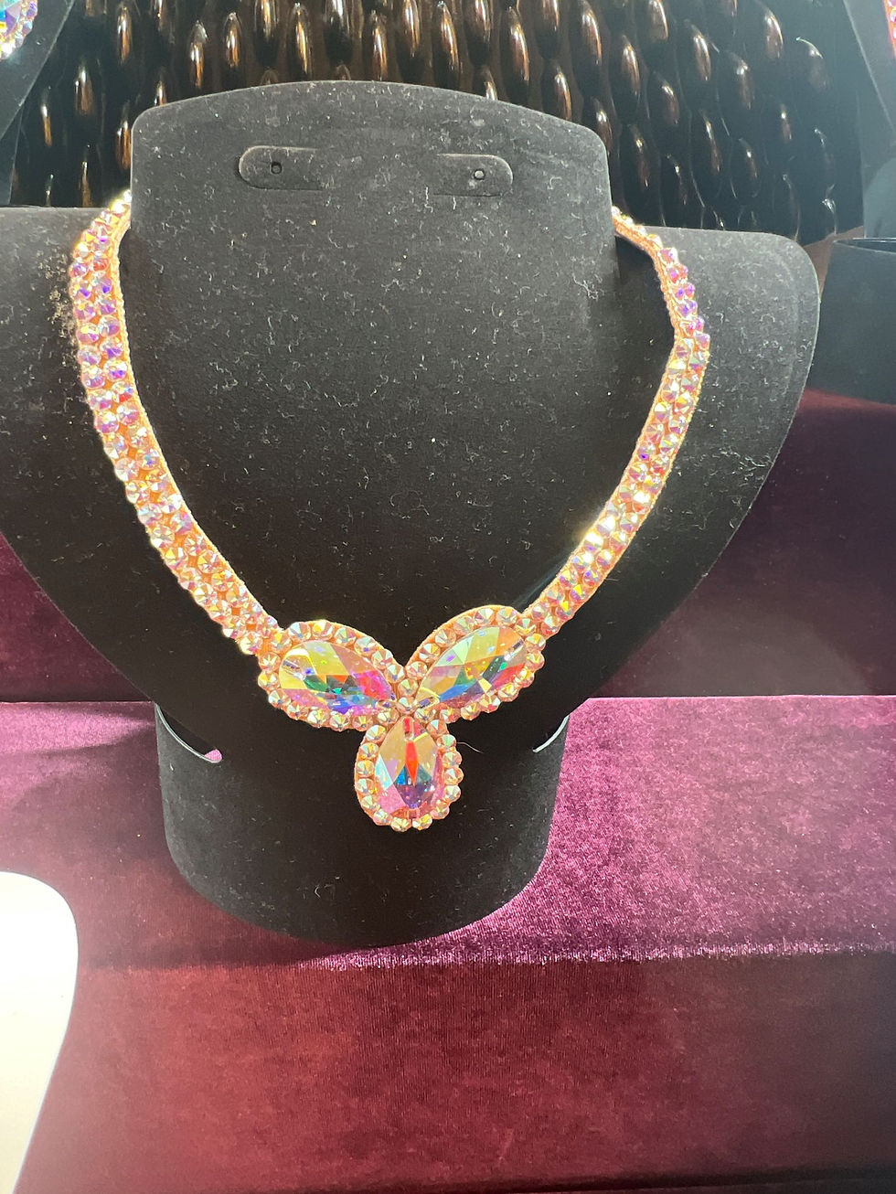 crystal clover pear rhinestone necklace for ballroom dancing
