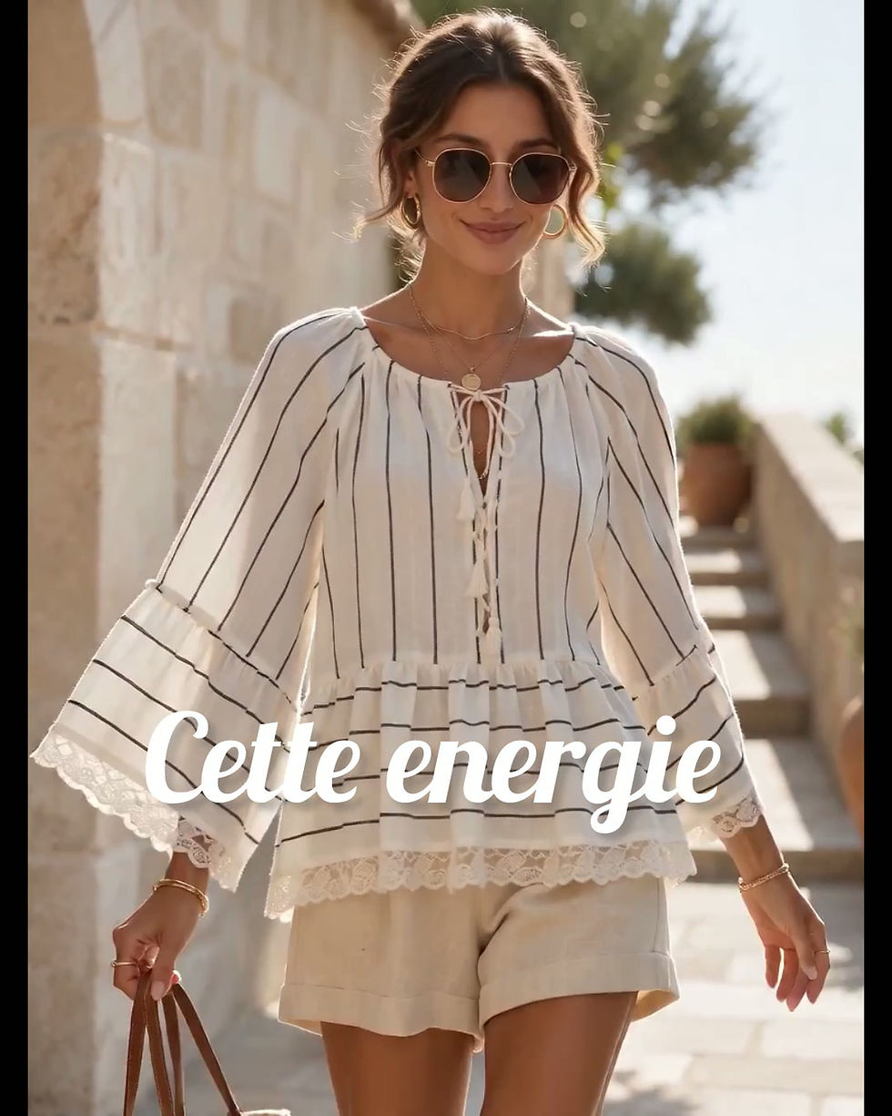Thumbnail: Top Calcutta rayure et dentelle
