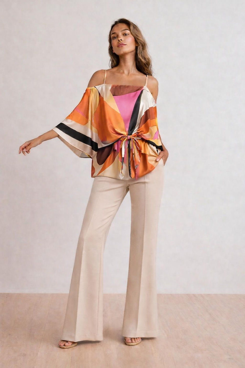 Top Imprimé oversize orange et rose