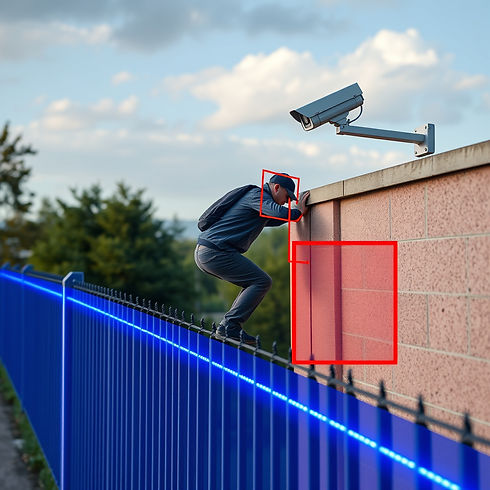 create an image of an intruder climbing over a fence. 1. need a straight digital line of d