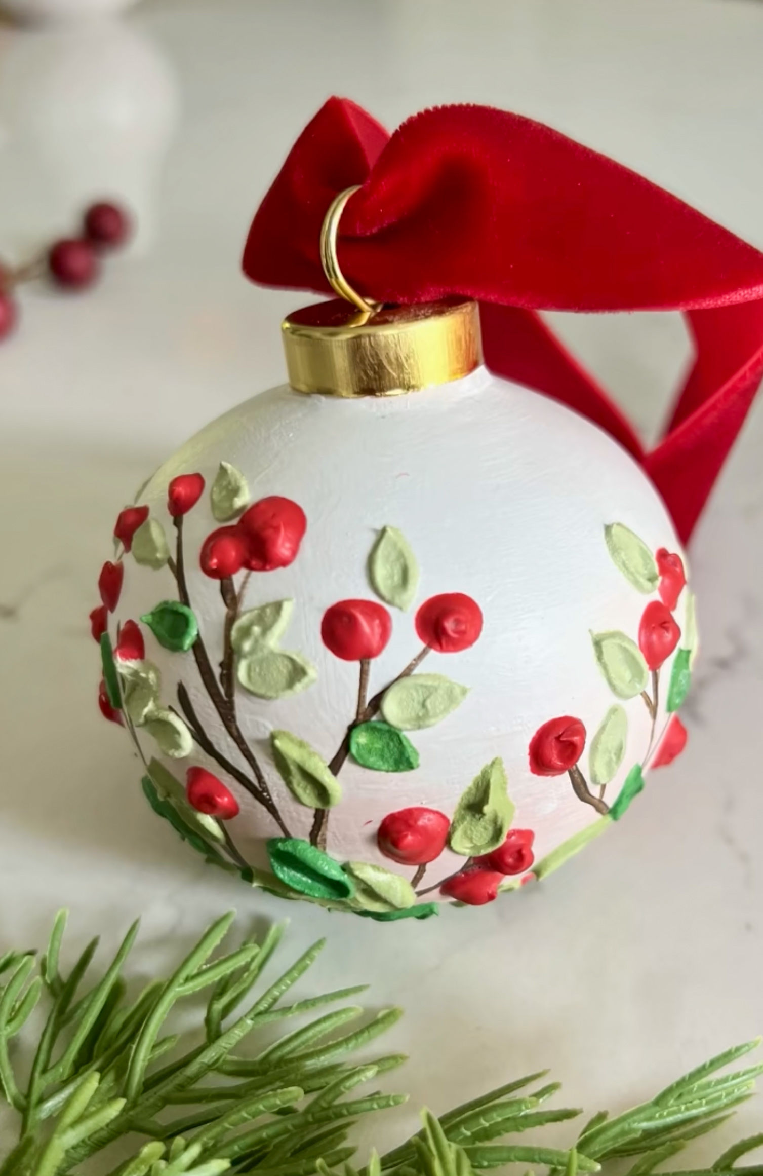 Limited Edition Hand-painted Ceramic Bauble Cream