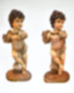 Antique Carved wood cherubs pair