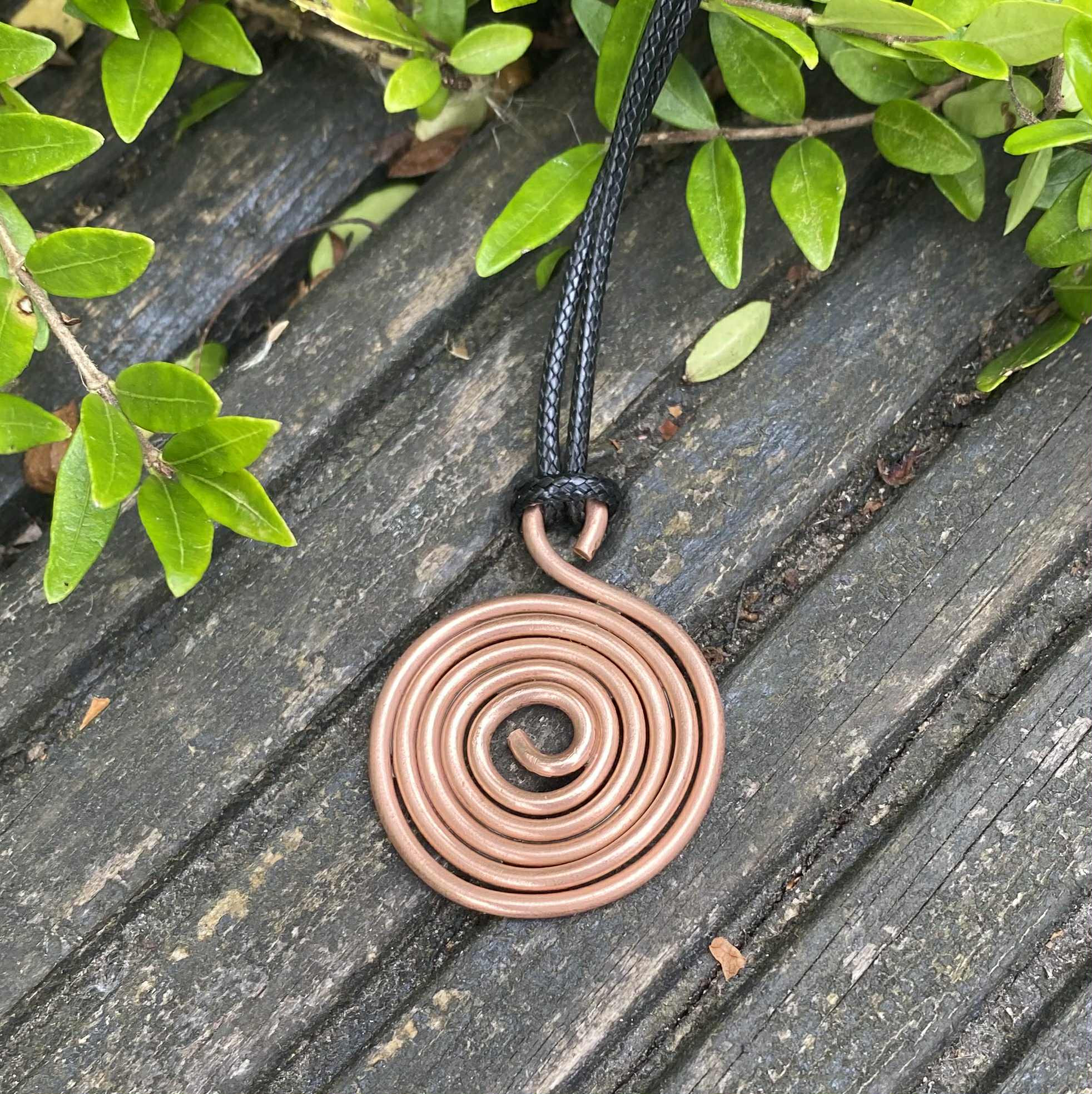 Frequency Imprinted Copper Spiral Pendants with Necklace