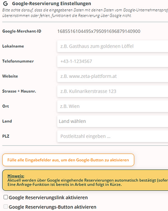 Screenshot der Zeta-Plattform