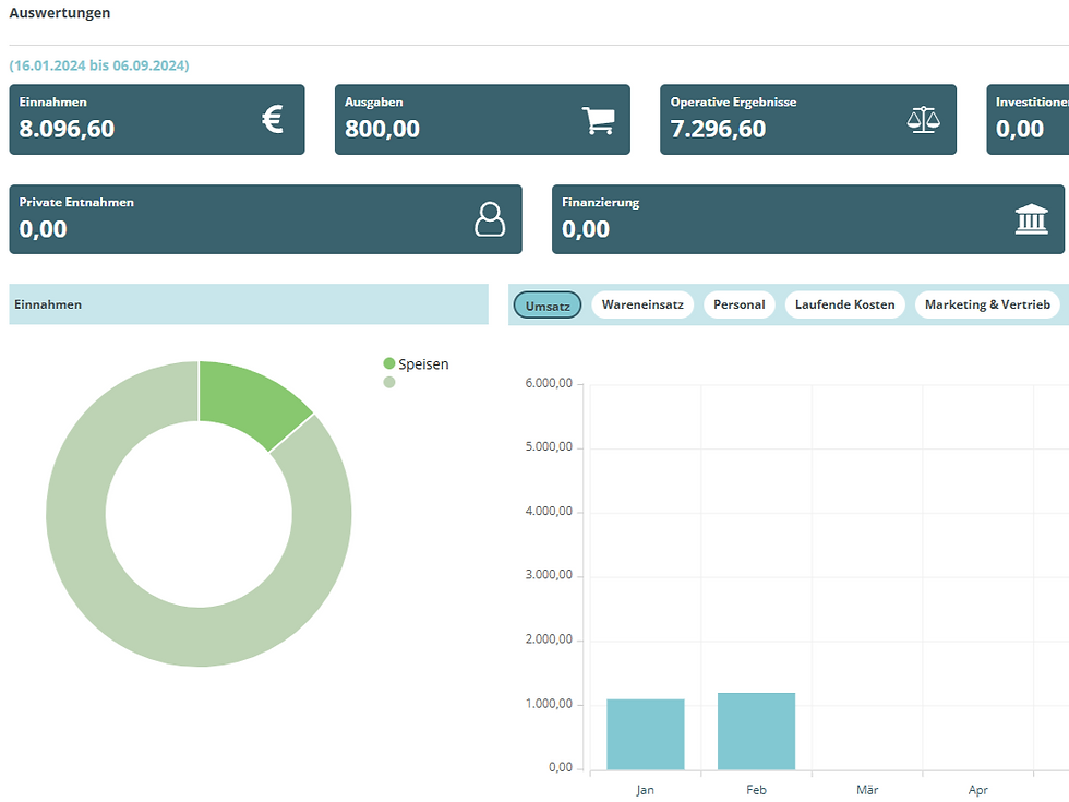 Screenshot des Auswertungs-Widgets des Finanz-Tools der Zeta-Plattform