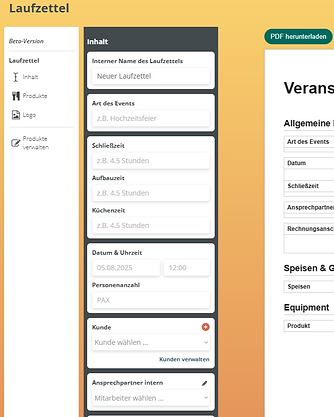 Screenshot der Zeta-Plattform