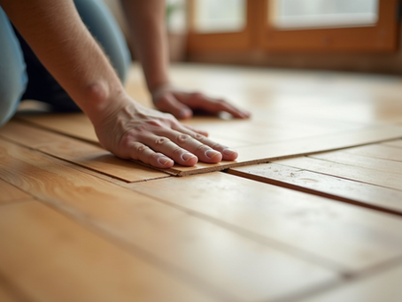 Installer fitting hybrid flooring panels in a Brisbane home during professional installation
