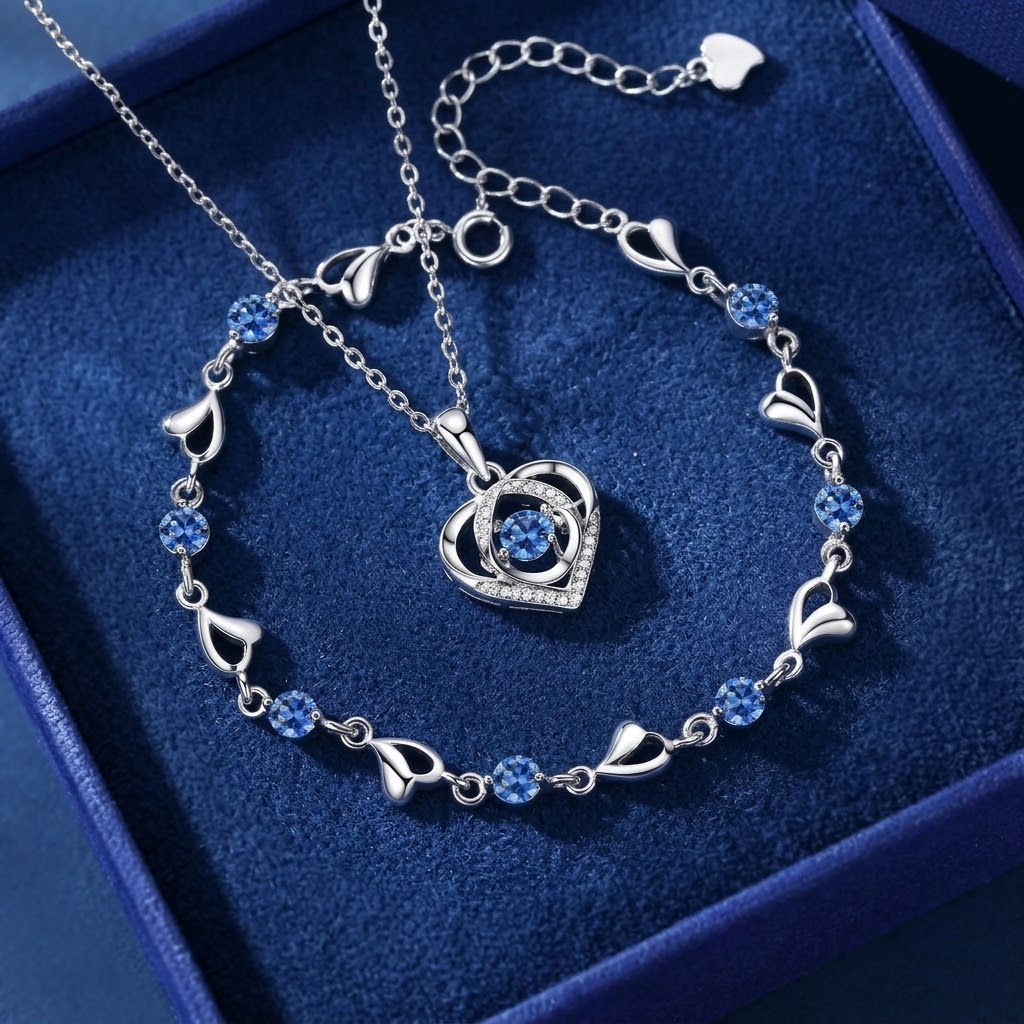 Conjunto de Colar e Pulseira Prata 925 Esterlina
