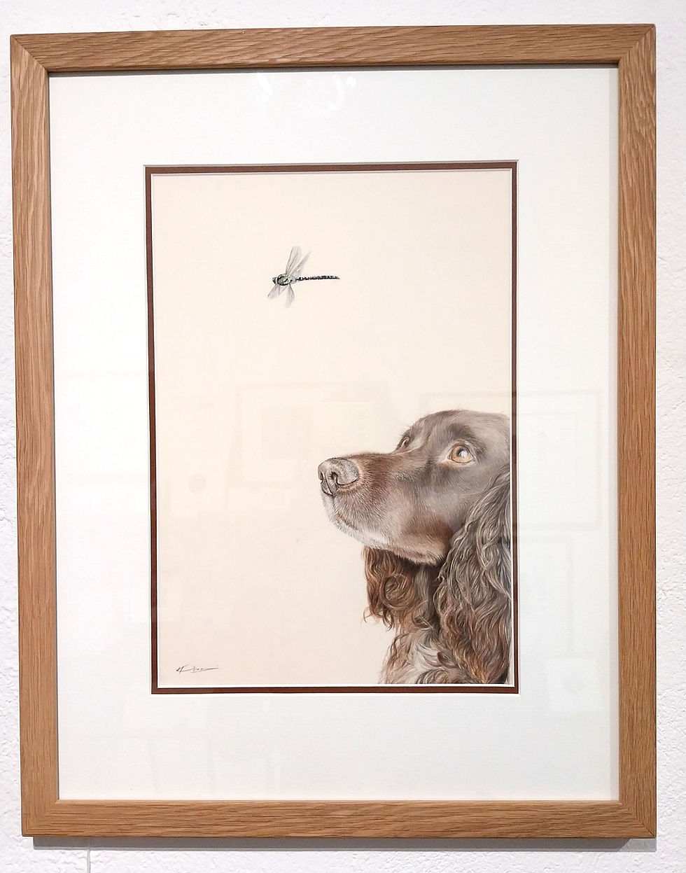 Thumbnail: 'SPANIEL AND DRAGONFLY' Original pencil drawing in Oak frame