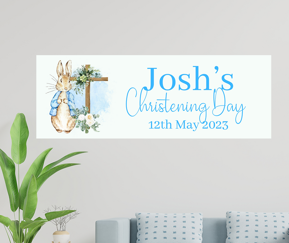 Personalised Blue Bunny Christening Naming Day Banner