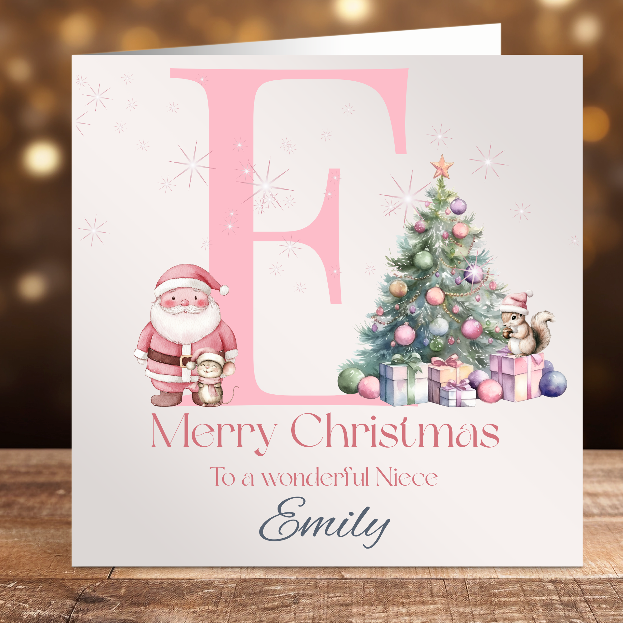 Initial Santa Card - Cute pink for girls