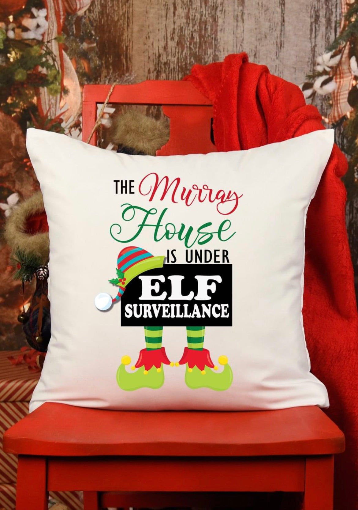House Surveillance Elf Personalised Cushion