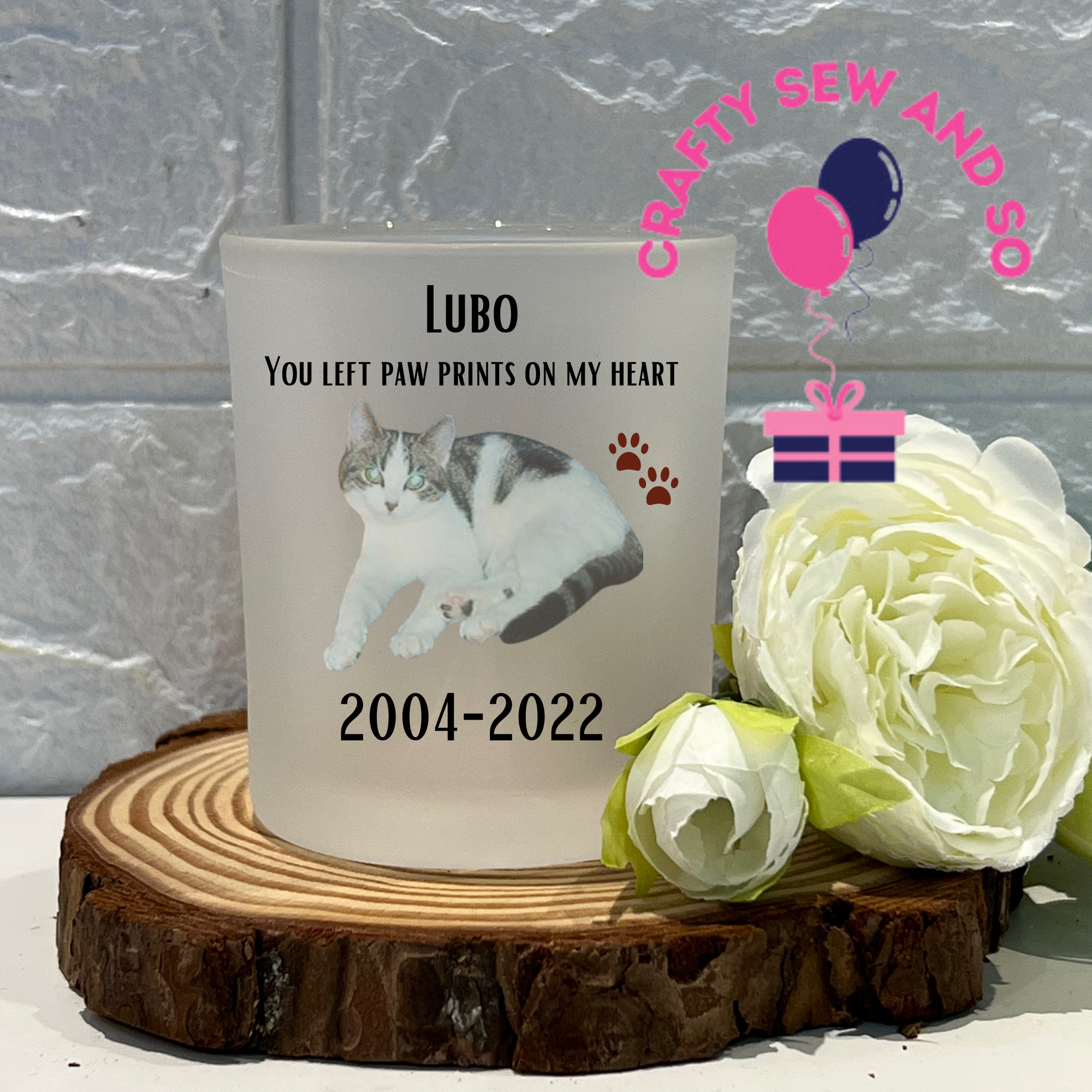 Photo Frosted Tea Light Holder Cat Memorial Can Be Personalised