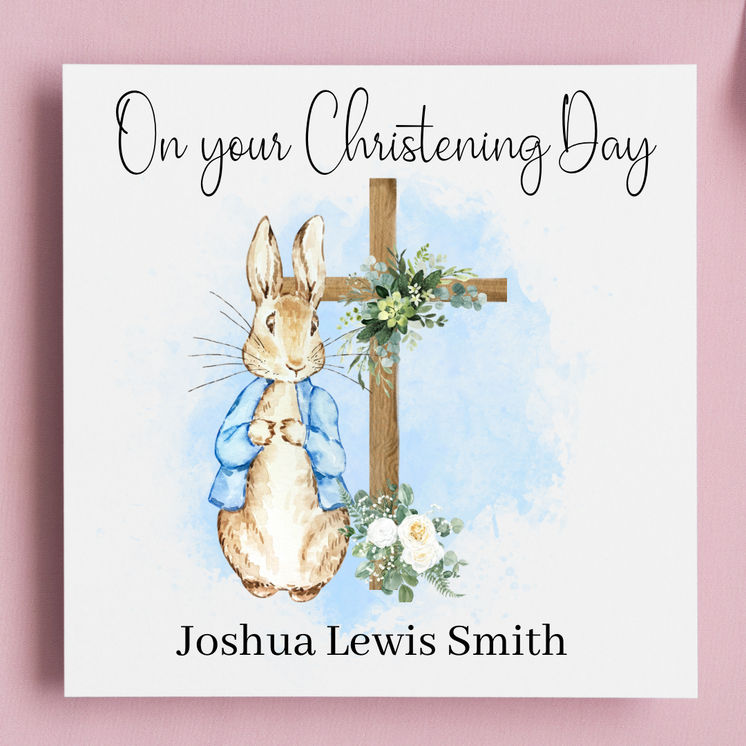 Bunny Watercolor Christening Day Card