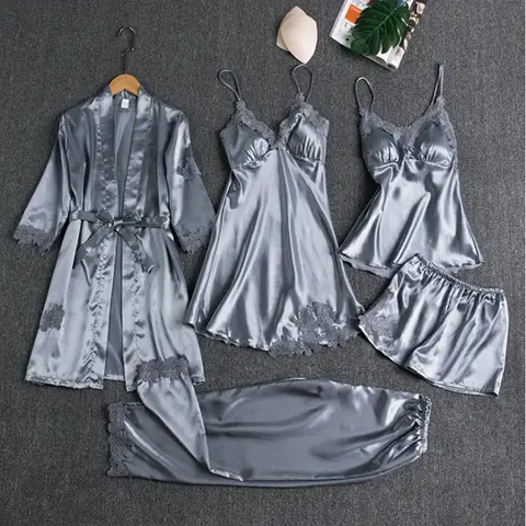 Thumbnail: 5 PCS PAJAMAS SLEEPEWEAR NIGHTGOWN SILK SATIN