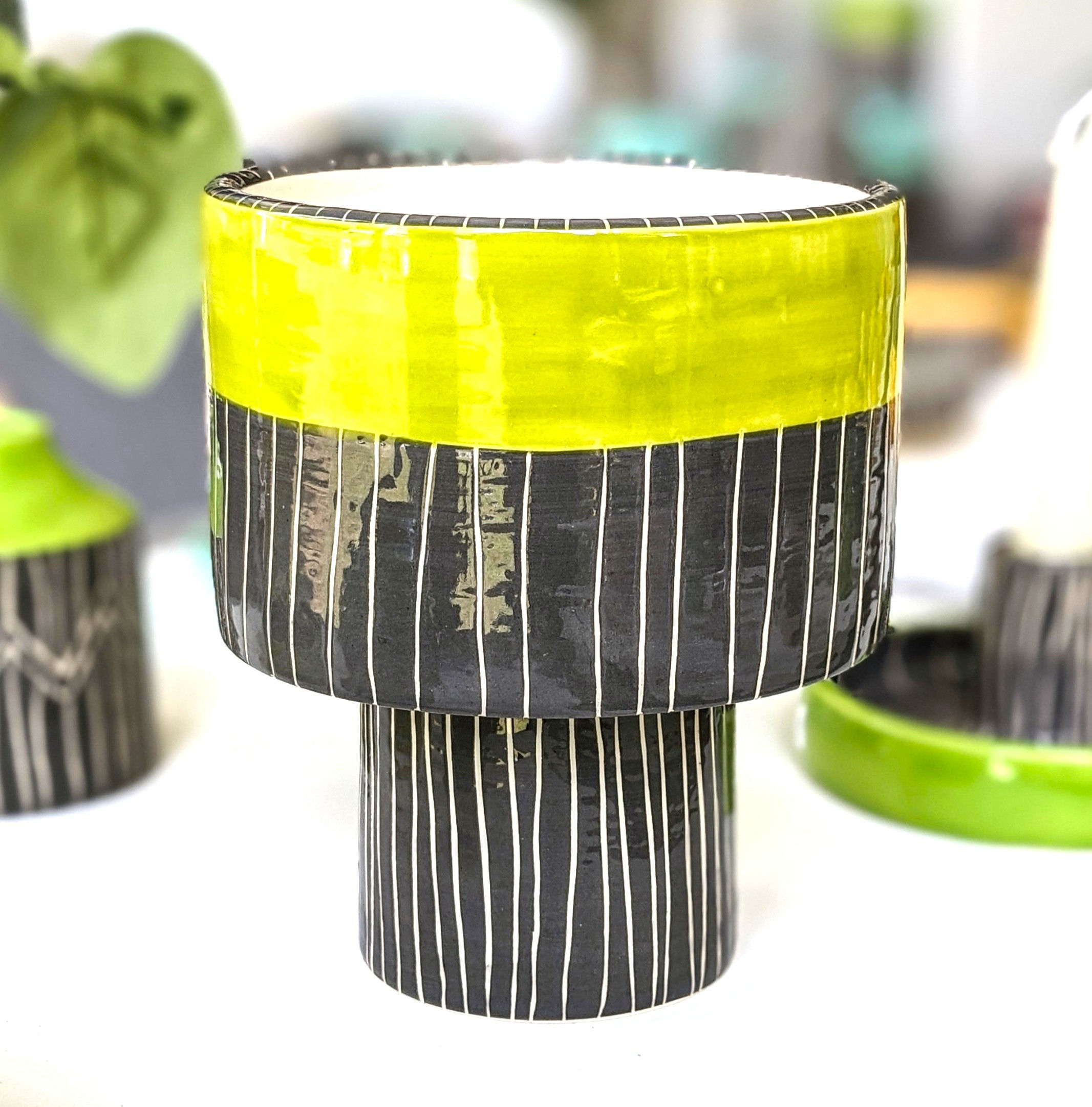 Pinstripe Pedestal Pot