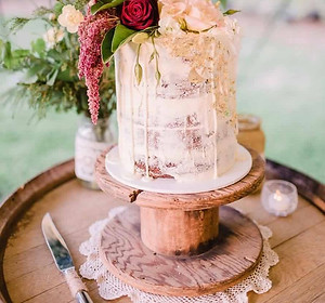timber spool cake stand