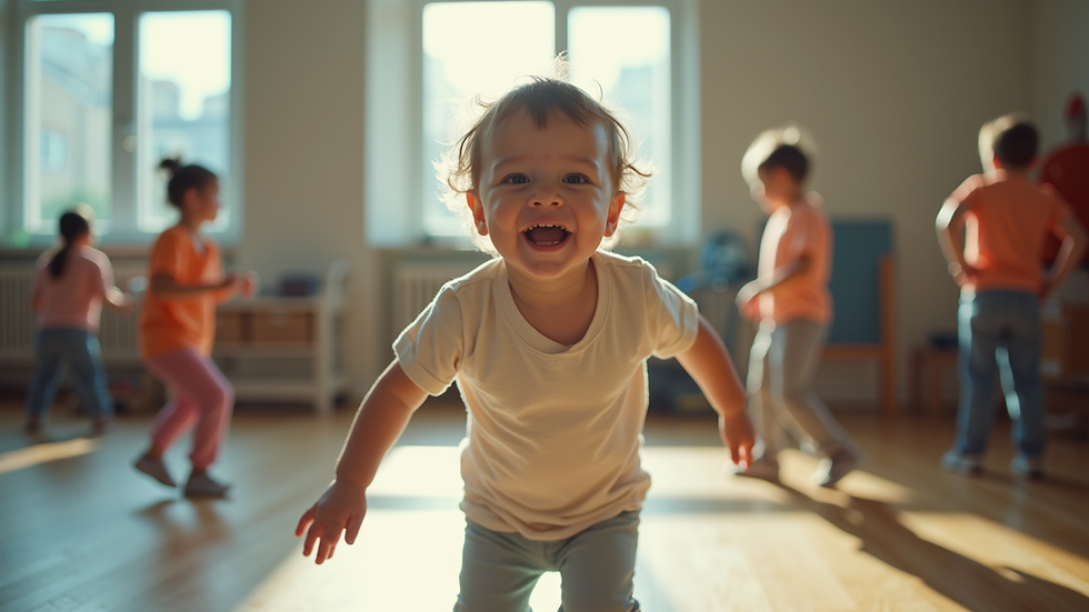 Eye-level view of a child participating in a physical activity class