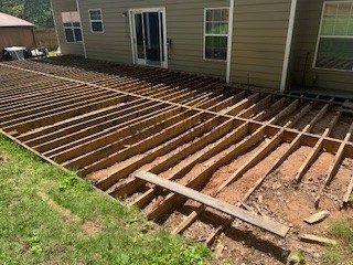 Deck framing under construction