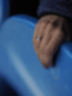 Everton FC sterling silver ring modeled on a female fan's hand with the seats of the Gwladys Street End at Goodison Park visi