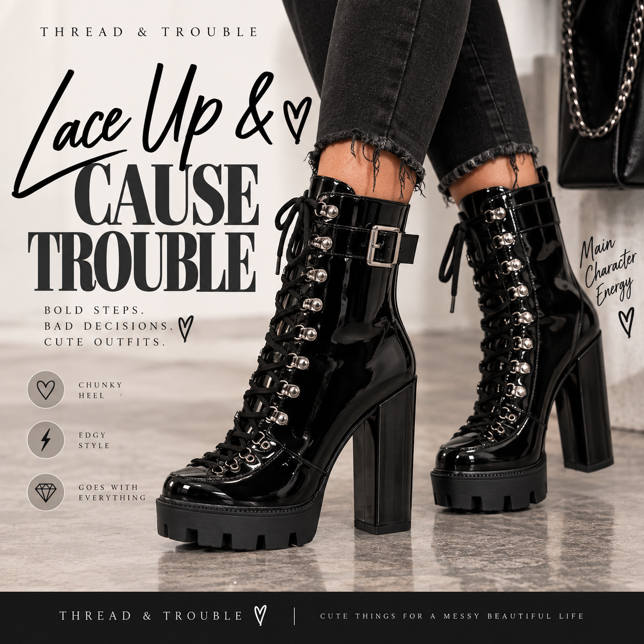 Lace Up & Cause Trouble Boots đ¤âď¸