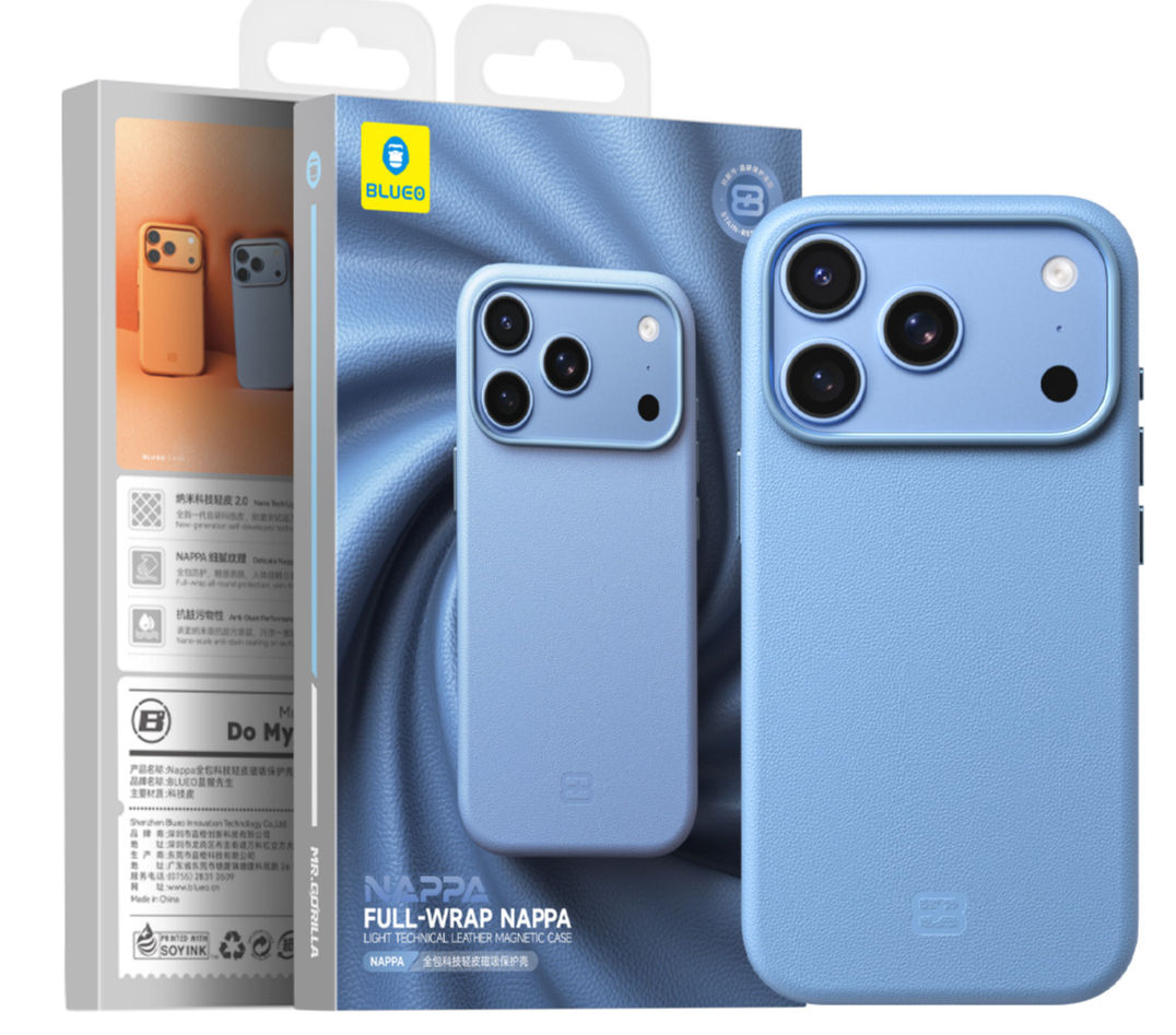 Blueo NAPPA Leather Magnetic Case for iPhone 18 Pro Blue