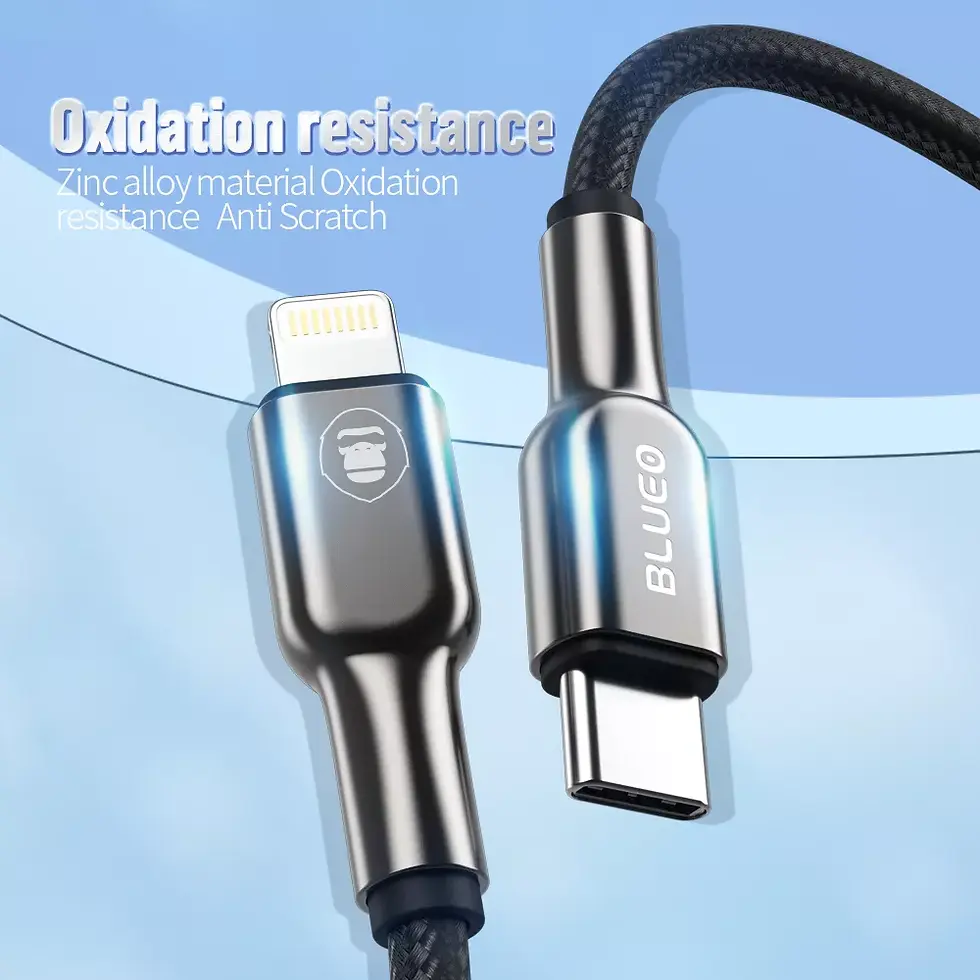 Thumbnail: Blueo Braided Zinc Alloy PD Fast Charging Data Cable 1.2 M Type C to L Black
