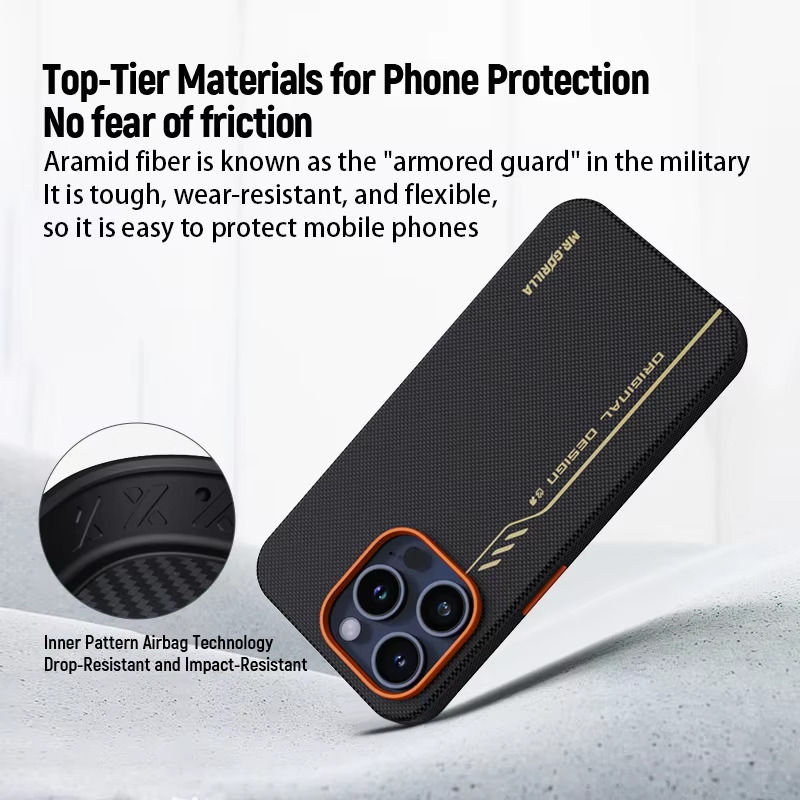 Thumbnail: Blueo Fully Wrapped Aramid Fiber Case 600D Magnetic For iPhone 15 Pro Max Orange