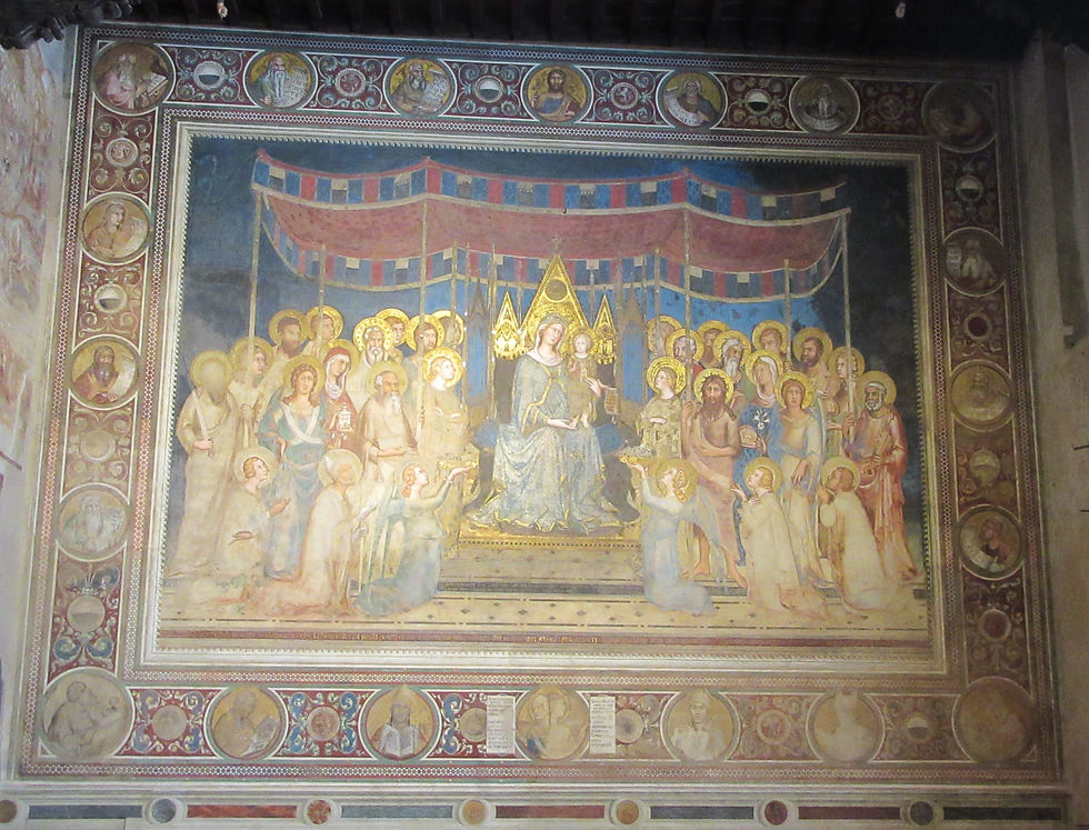 Simone Martini, Maesta’, Palazzo Pubblico, Siena, 1311-17. The Madonna and saints oversee the Council Chamber with inscriptions that advise wisdom and justice.