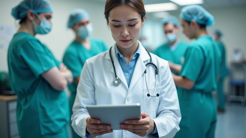 Close-up view of a healthcare professional reviewing patient safety protocols