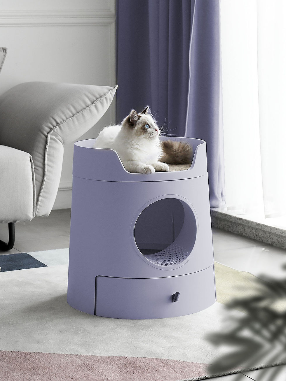 Thumbnail: Mayitwill XL Castle 2 in 1 Cat Litter Box with Scratch Basin &Scoop Lilac Purple