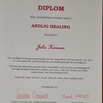 Diplom Andlig healing, healingkurs, healing, andlighet