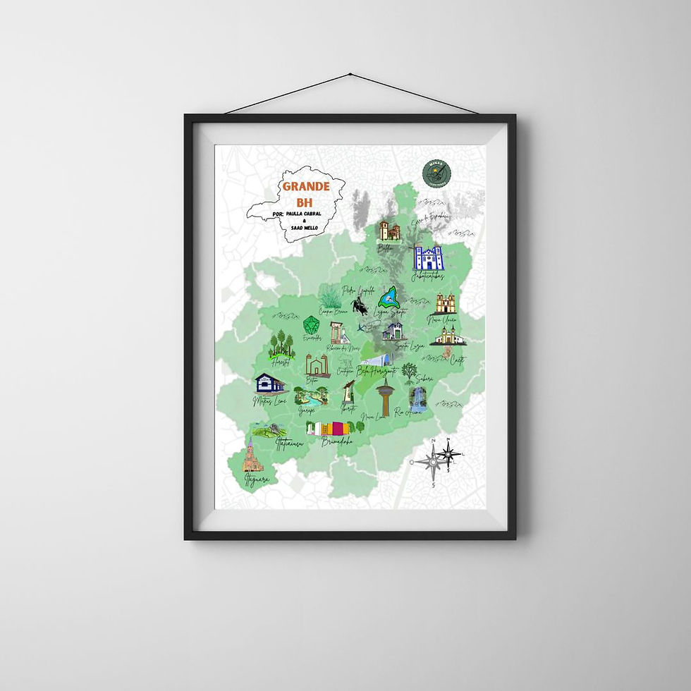 Miniatura: Lembrança de Minas Gerais -Mapa da Grande BH (Arte impressa decorativa A3)