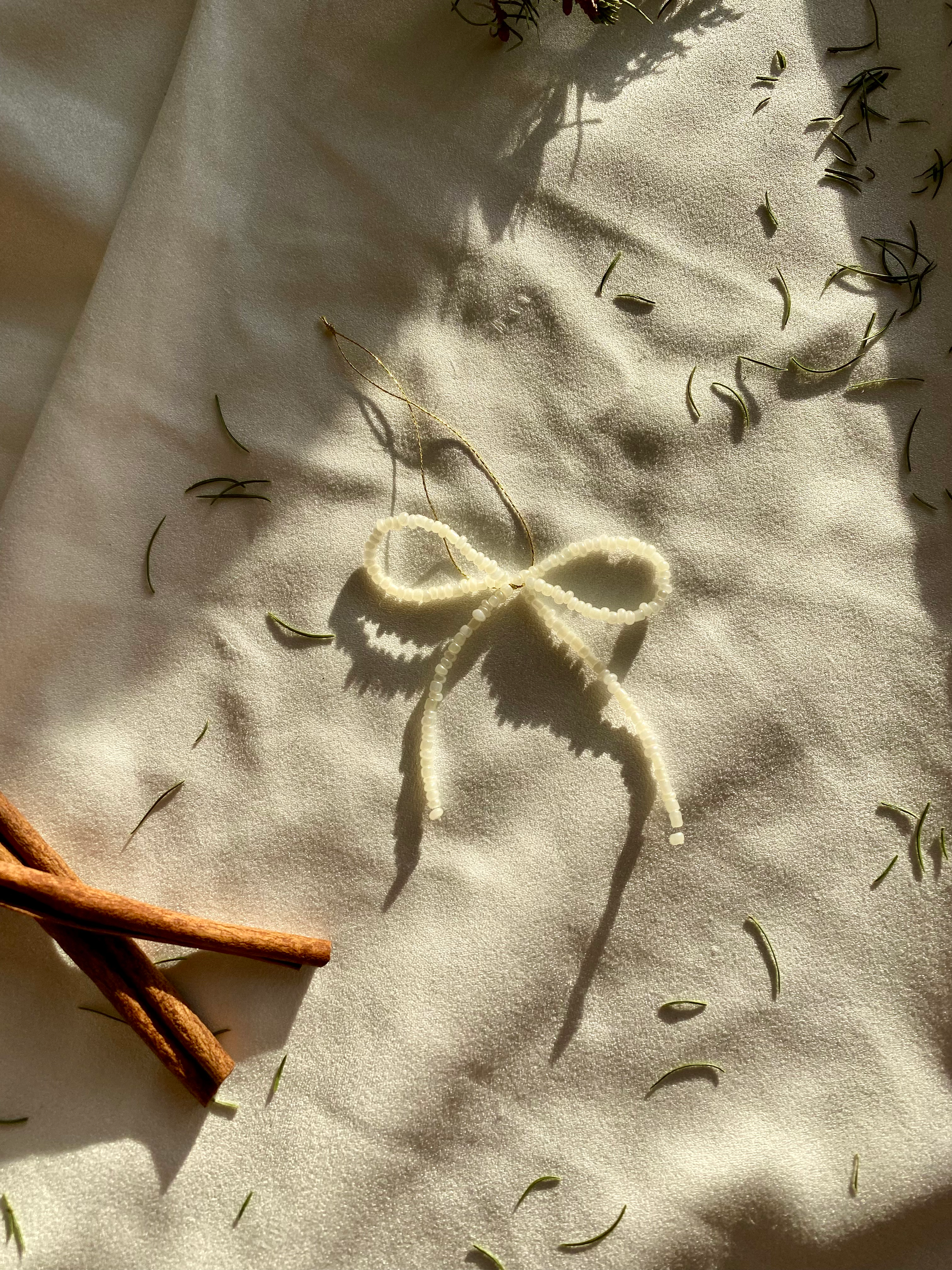 Beaded Bow Ornament White