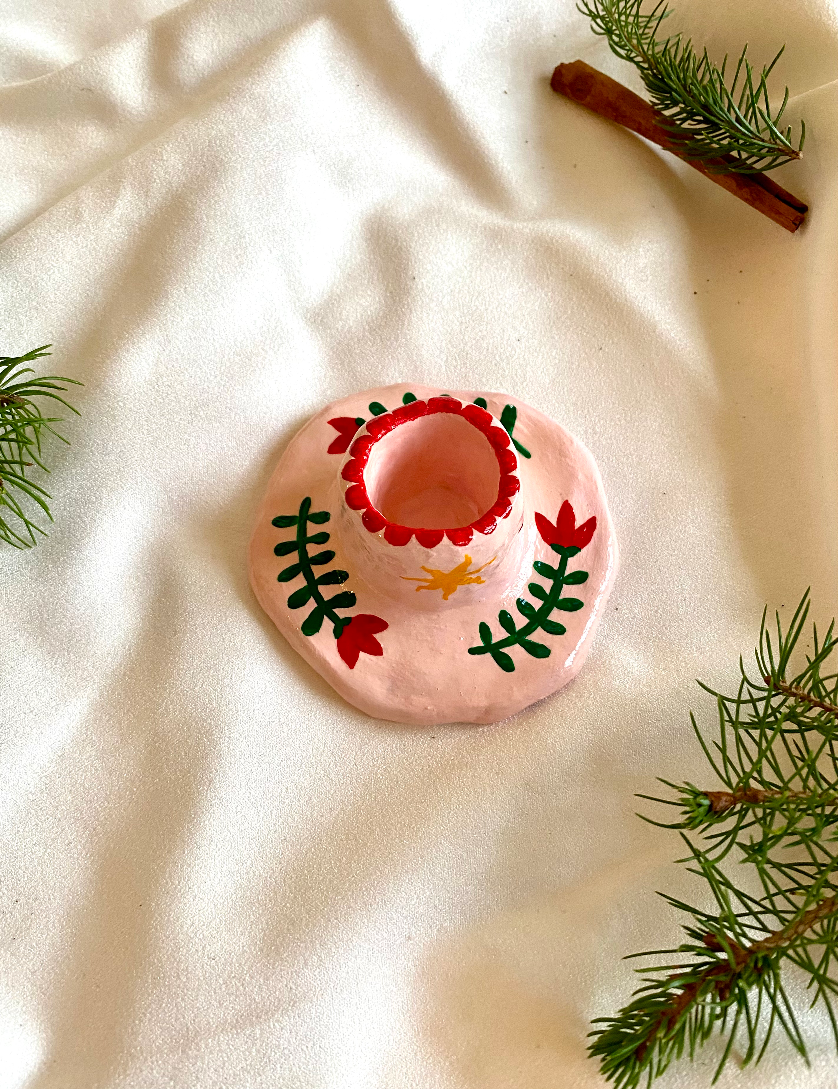 Candle Holder Pink Flowers