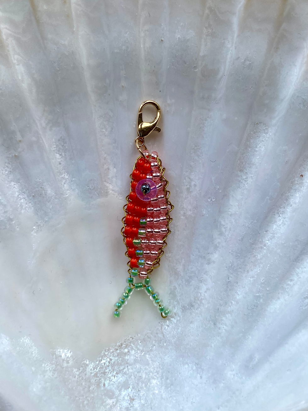 Thumbnail: Bead Fish Charm - Orange, Blue & Pink