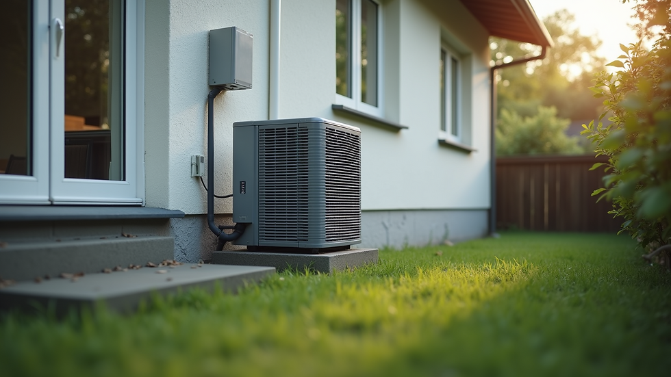 Eye-level view of an air conditioning unit installed in a residential setting