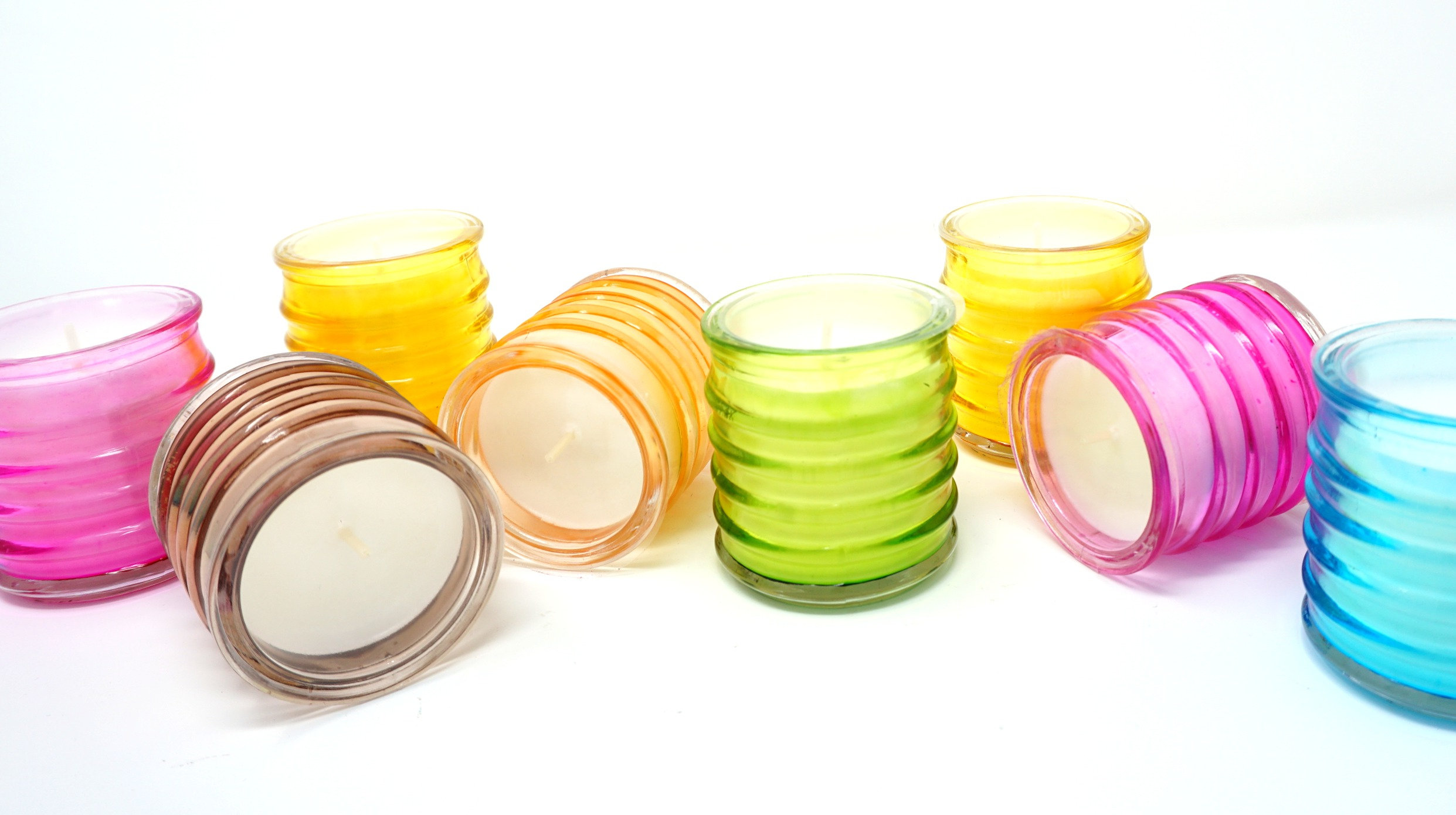 Pack of 6 Unscented Candles Multicoloured Glass Jars 18 Hours Each