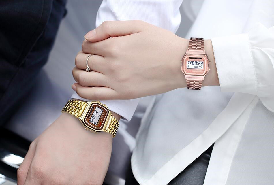 Thumbnail: Luxury LED Digital Watch for Men Stainless Steel Men's Electronic Wristwatch Sim