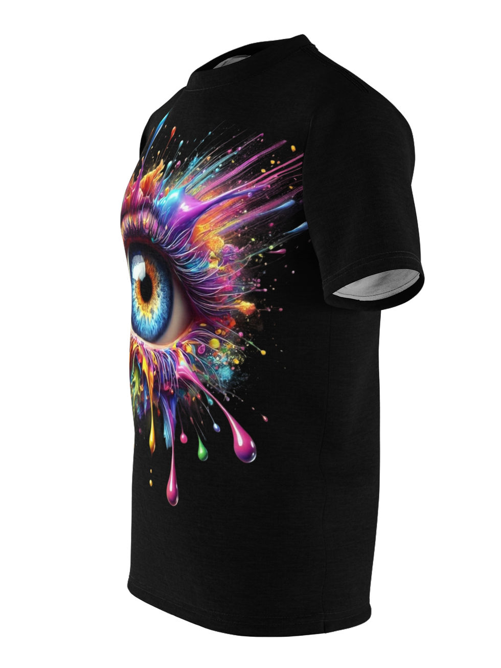 Chaos Kitten Emporium® Vivid Iris Paint Splash Graphic Tee Neon Streetwear with surrealist colorful floral paint splash.