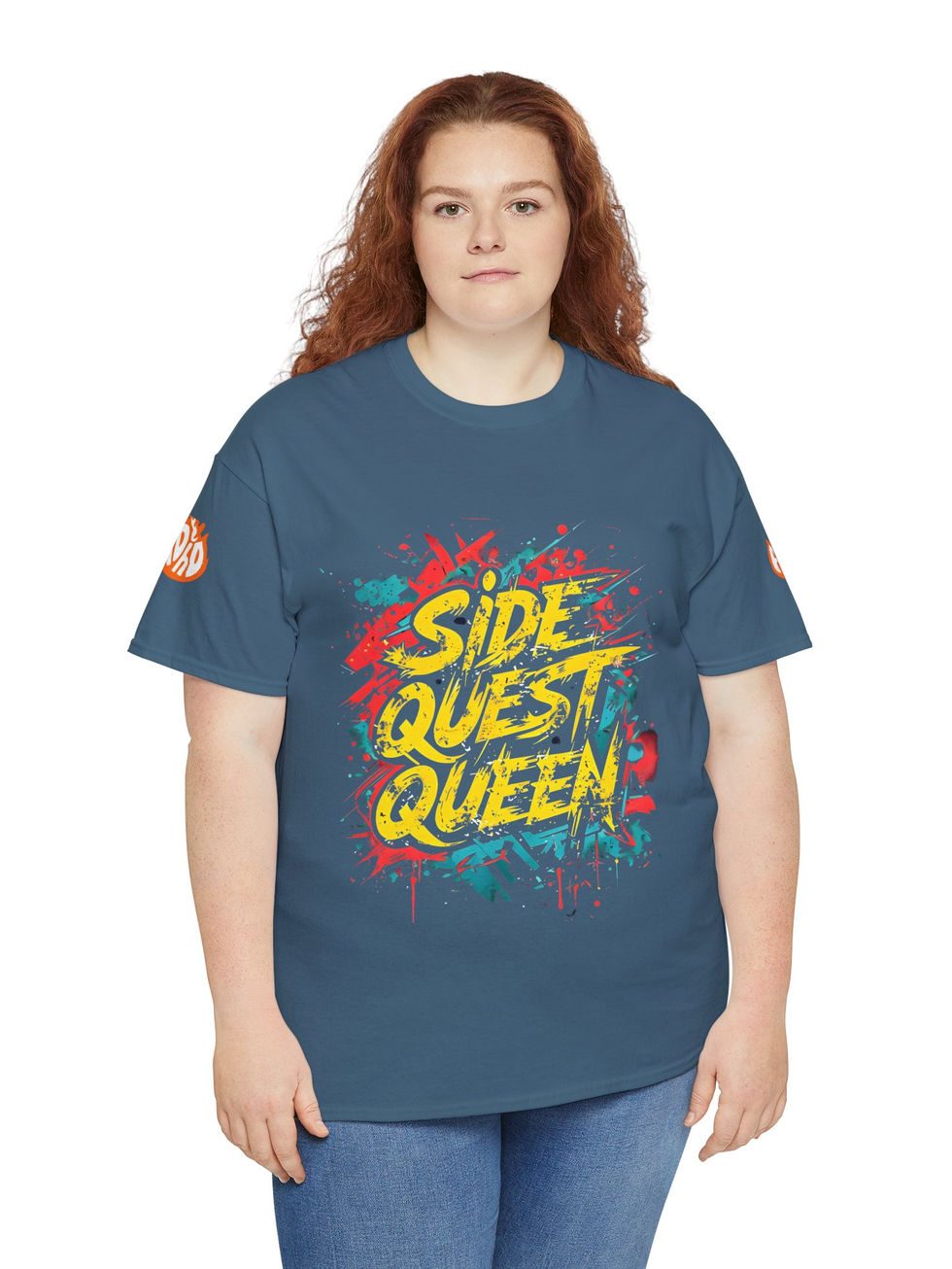 Graphic tee with graffiti-inspired 'Side Quest Queen' design in bold colors, perfect for ADHD warriors and streetwear fashion
