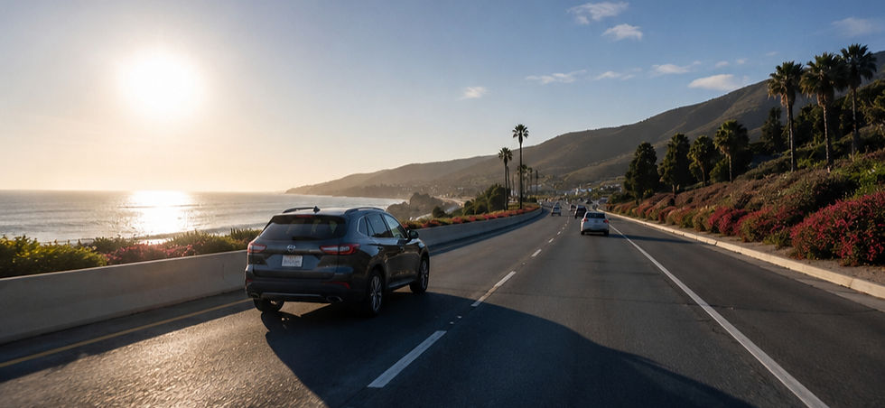 Southern California coastal highway route used for medical courier transportation between healthcare facilities, laboratories, and clinics in Ventura County.
