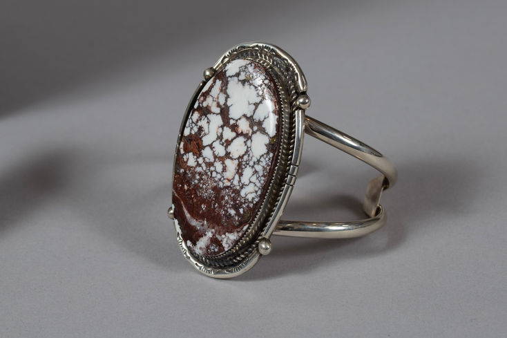 Wild Horse, white buffalo turquoise, and Sterling Silver bracelet by Phillip Morse Jr.