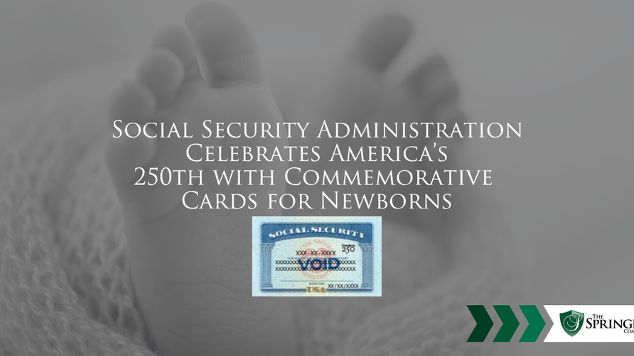 Baby feet on a soft blanket beside text Temporary Card Design and a mock Social Security card in grayscale.