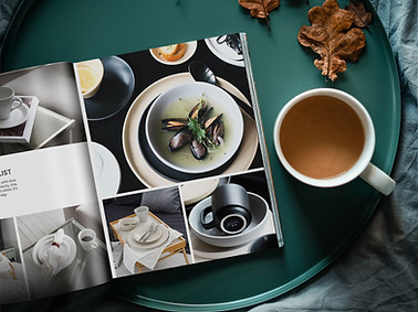 Product lookbook booklet on coffee table